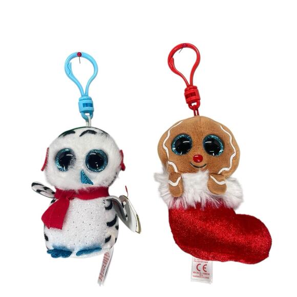 TY Christmas Plush Backpack Clip Lot of 2 JINGLY Gingerbread Man & Nester Owl - Picture 5 of 5